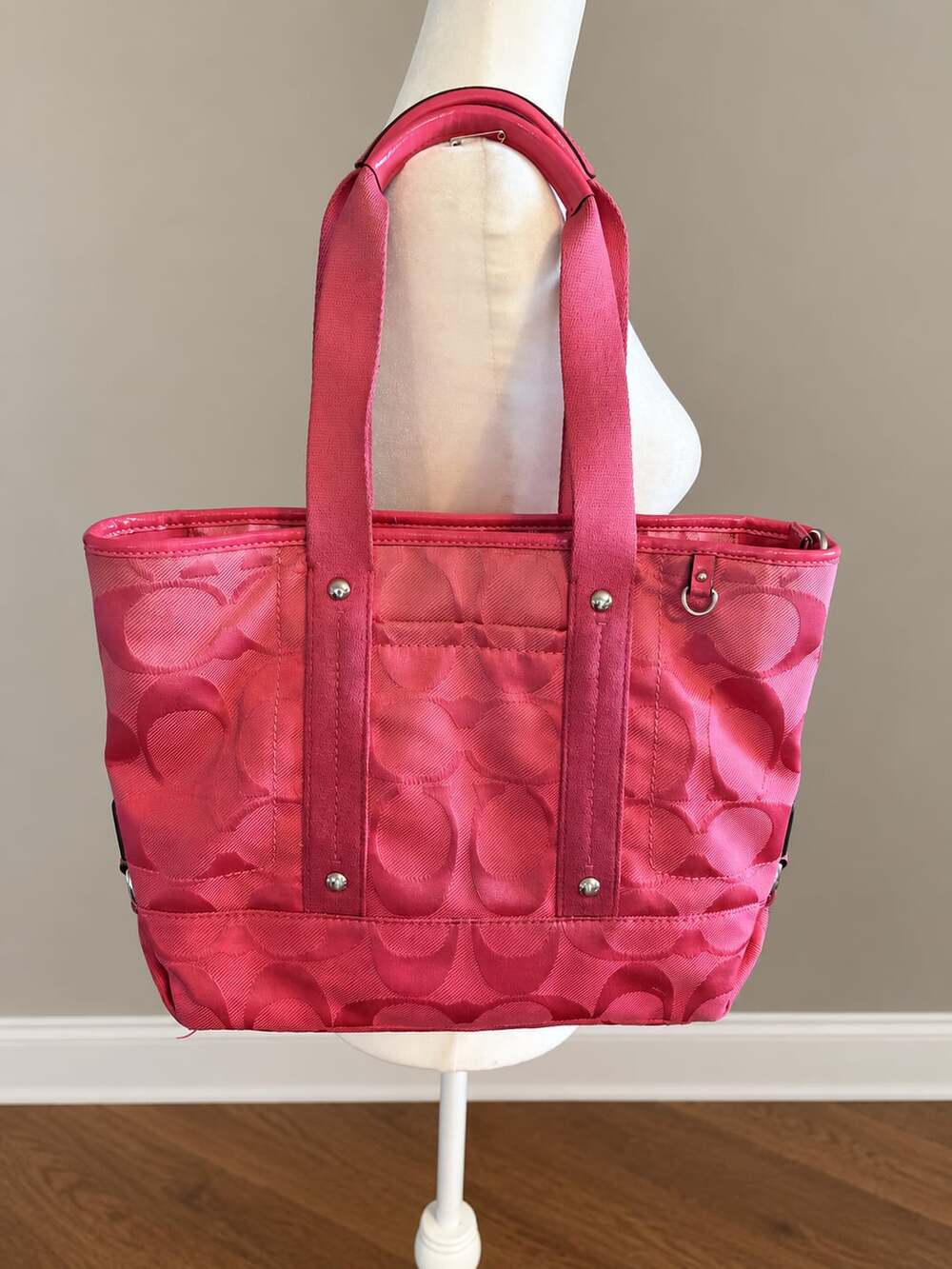 Coach Kyra Signature Hot Pink Daisy Tote Bag